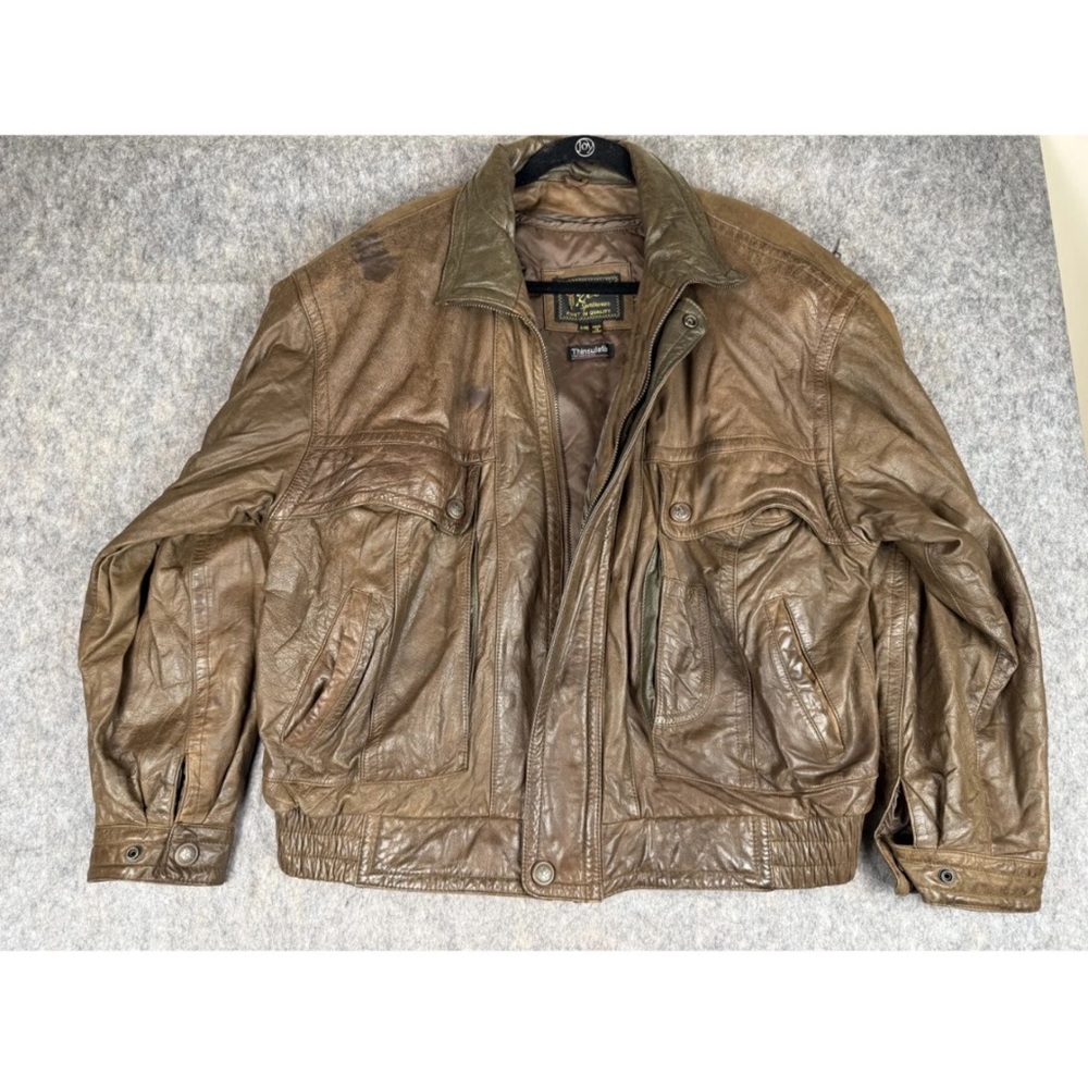 Vintage Reed Bomber Jacket‎ Men's 46R Brown Leather Lined Aviator Flight Zip-Up